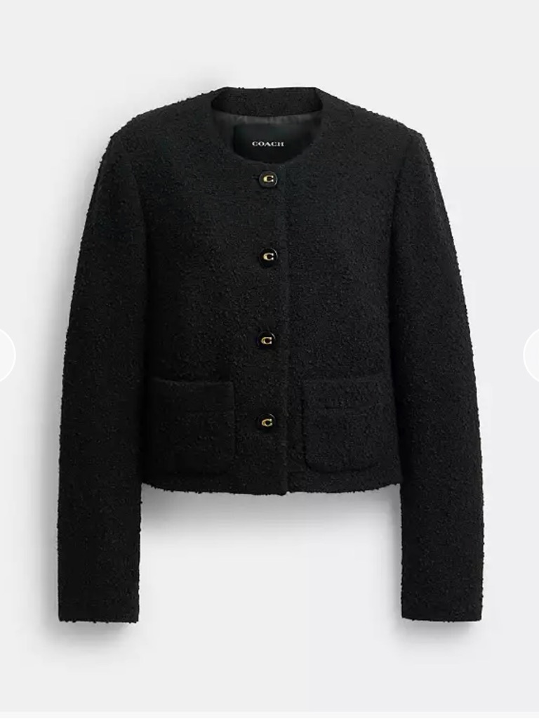 Coach Black Textured Boucl Cropped Cardigan
